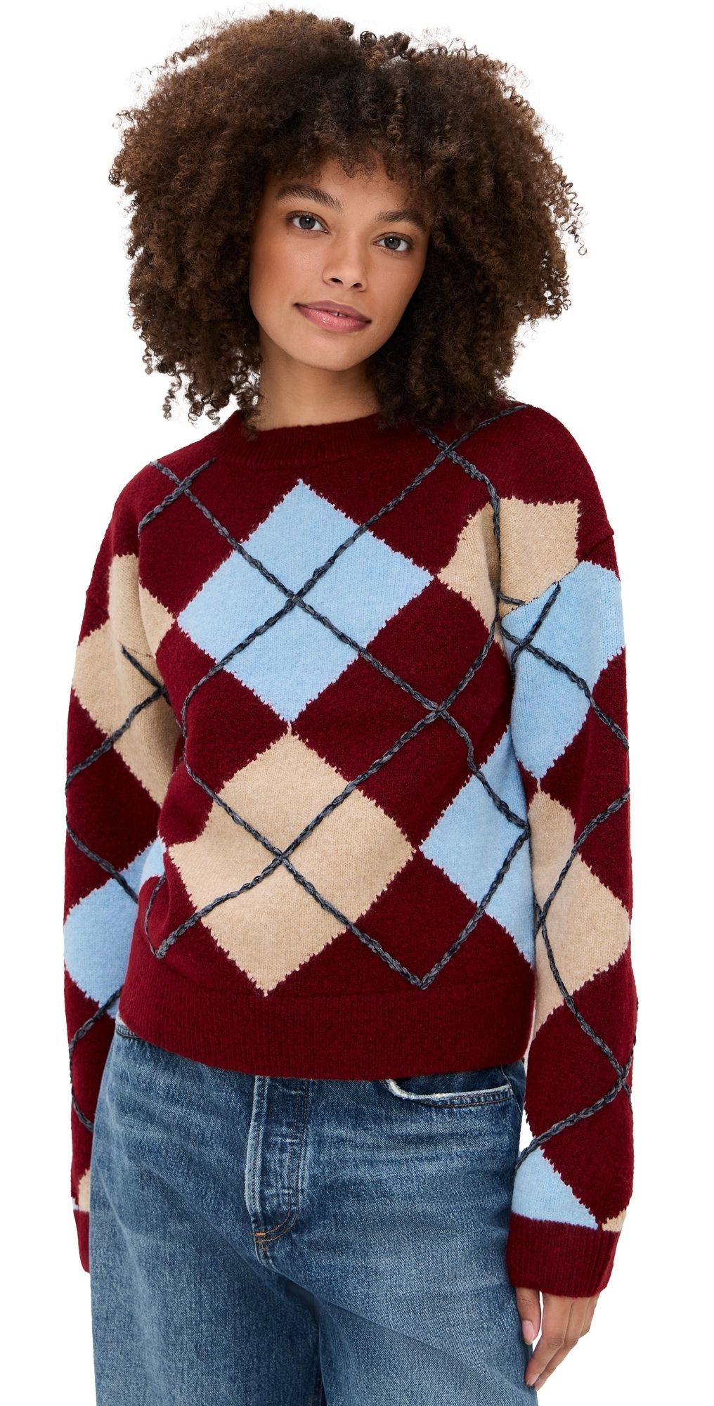 English Factory Argyle Sweater Burgundy Multi L