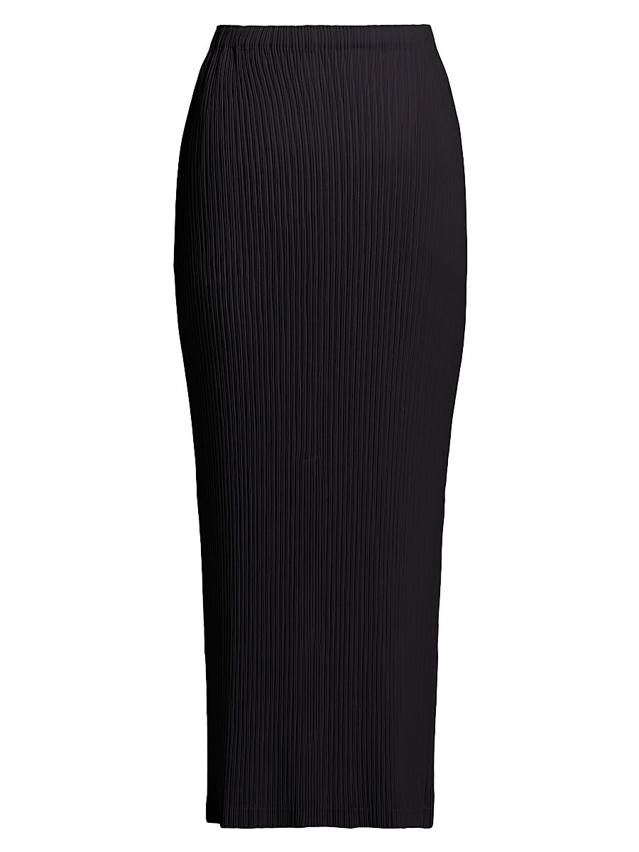 Women's Hatching Pleats Maxi Skirt - Black - Size Medium