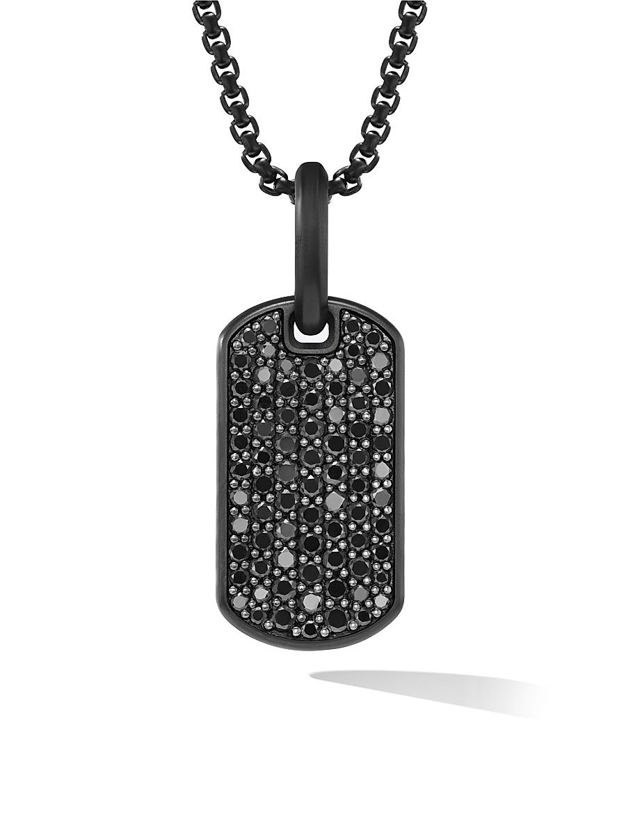 Men's Chevron Tag in Black Titanium with Sterling Silver with Black Diamonds, 21mm - Black Diamond