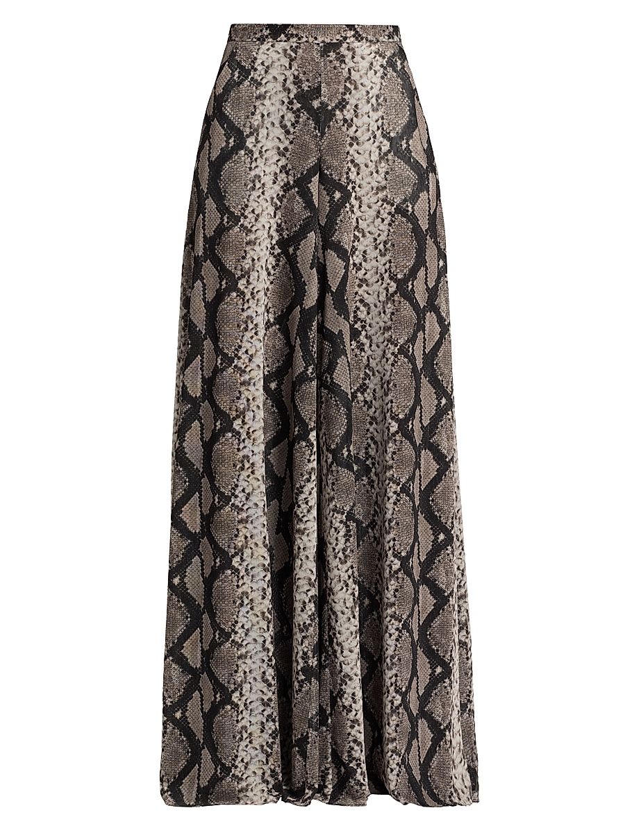Women's Python Print Mesh Wide-Leg Pants - Python Print - Size XL