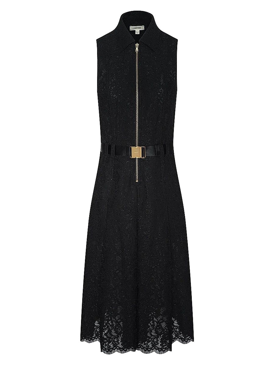 Women's Kylo Cotton-Blend Lace Belted Shirtdress - Black - Size 14