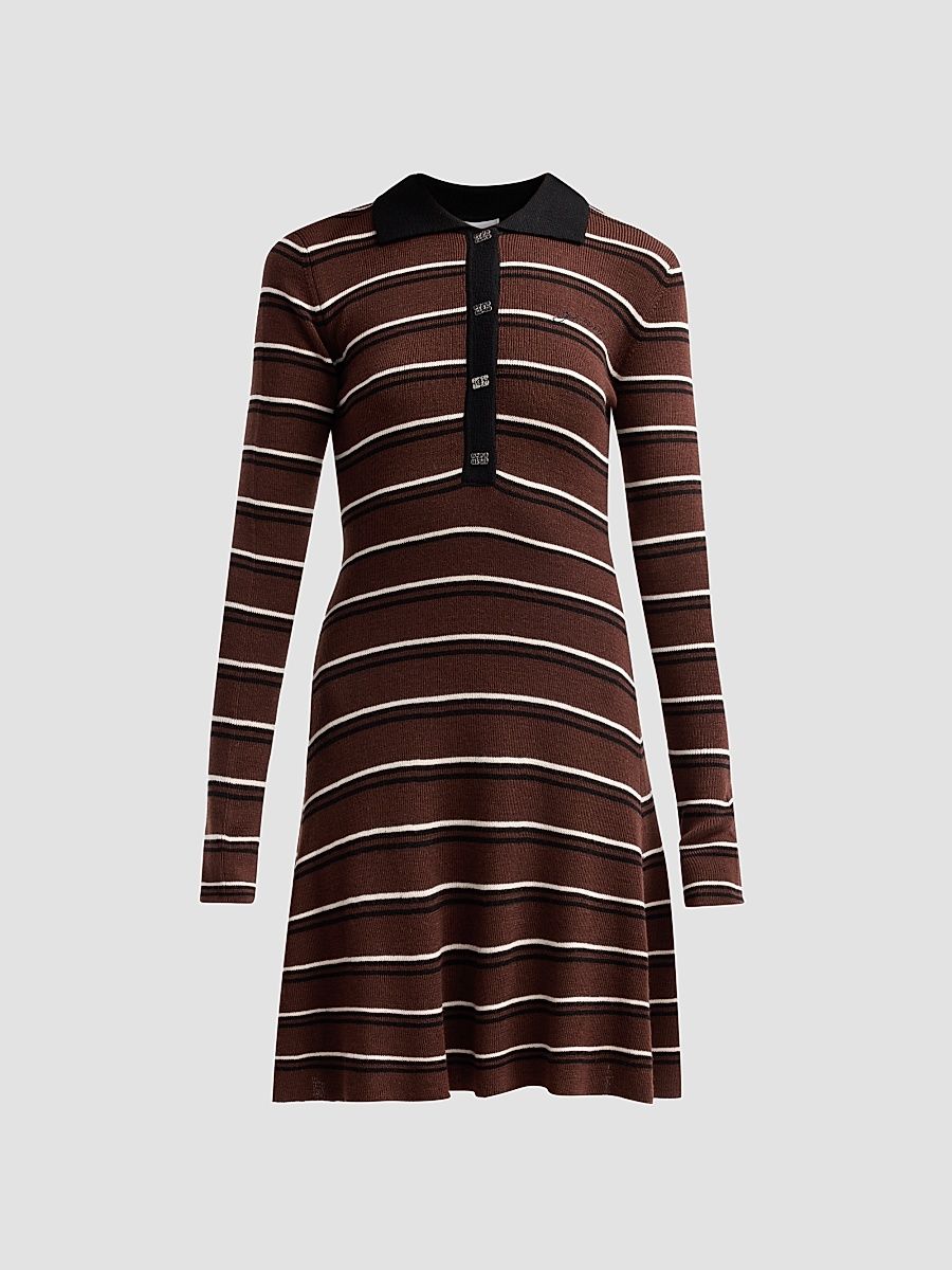 Women's Stripe Wool Polo Mini Dress - Size XL