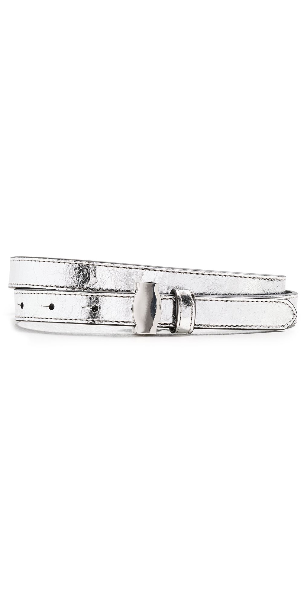 Veronica Beard Crinkle Leather Dash Belt Silver S