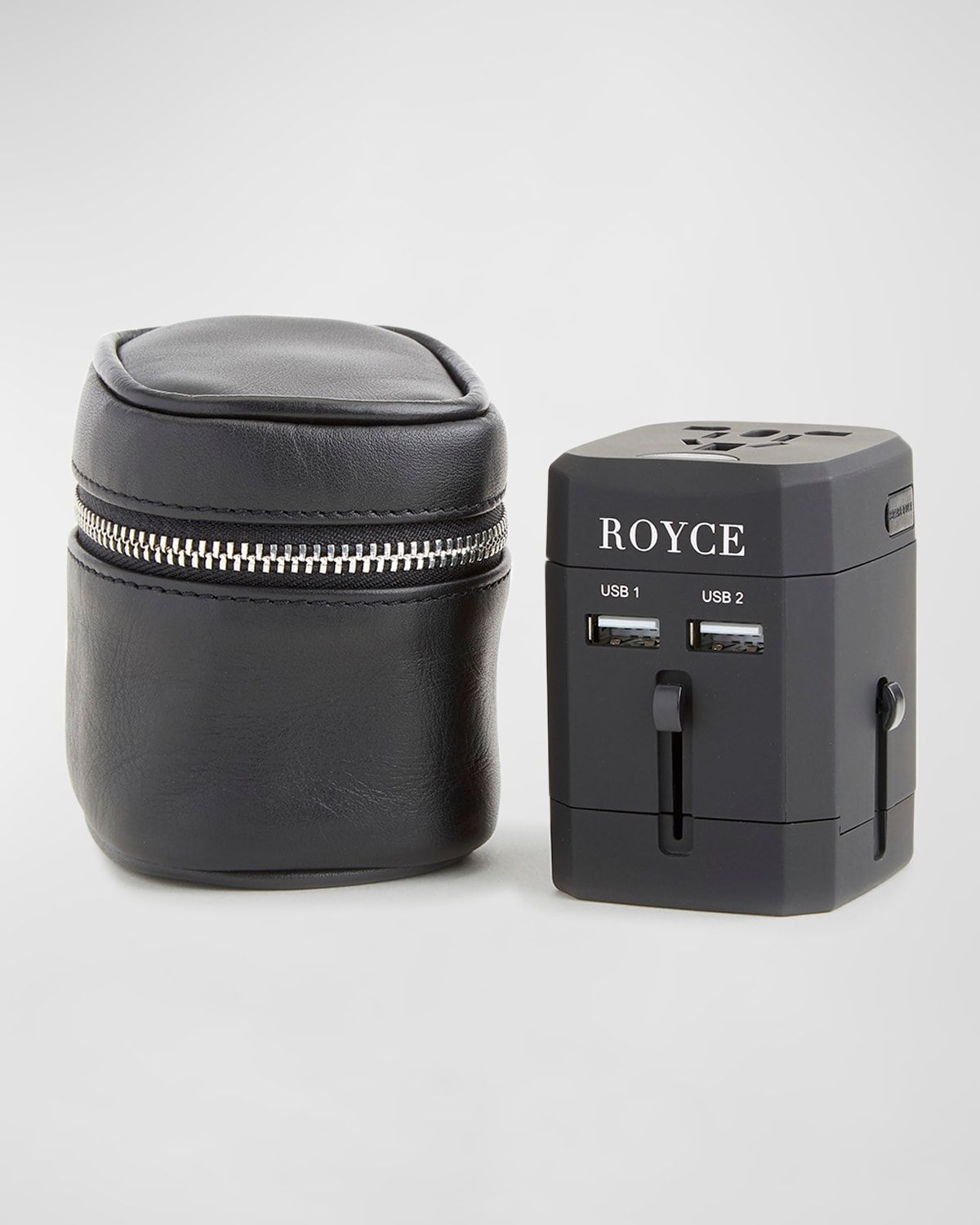 International Travel Adapter & Monogrammed Leather Case Set