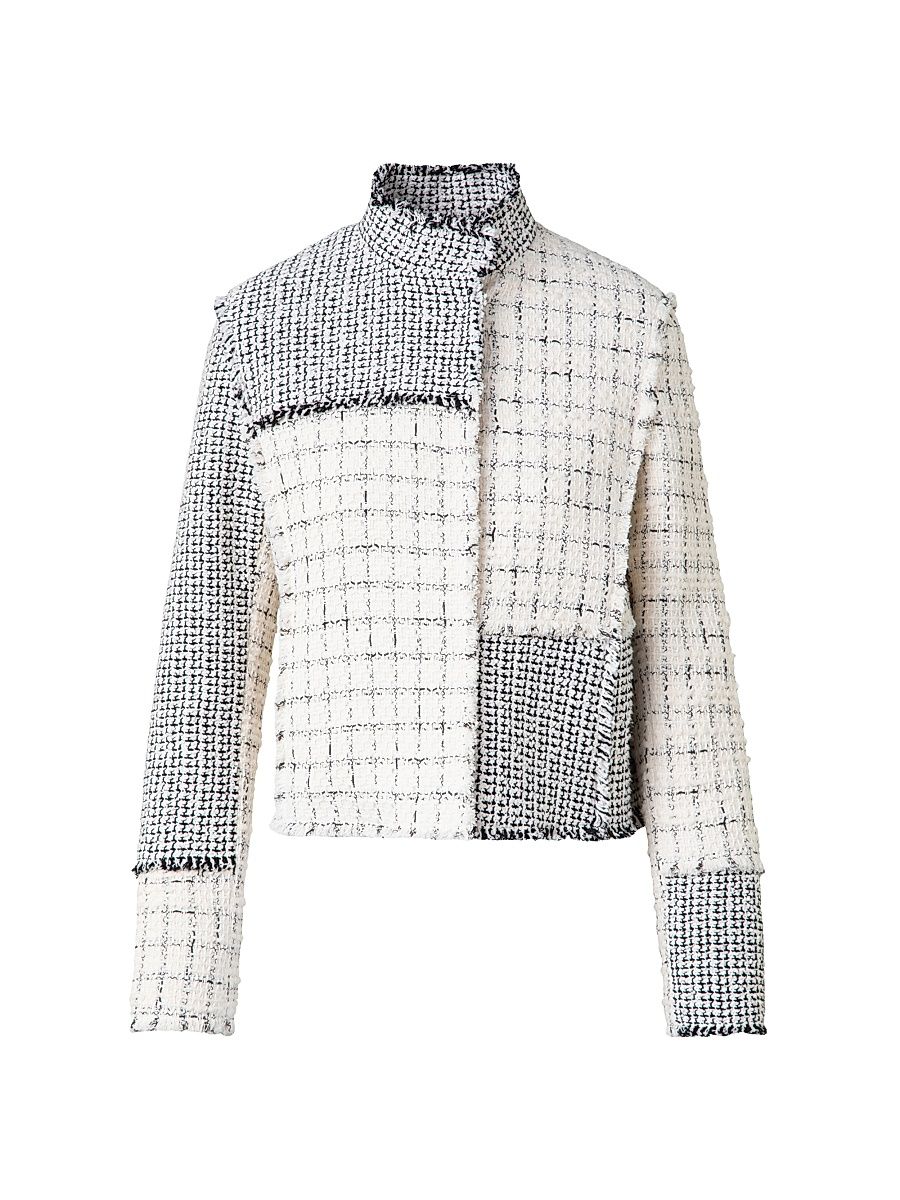 Women's Patchwork Tweed Jacket - Black Cream - Size 14