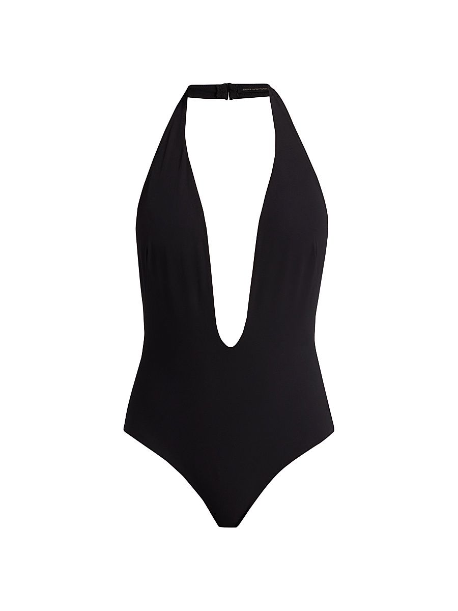 Women's Echauffe Plunging V-Halterneck One-Piece Swimsuit - Black - Size XL