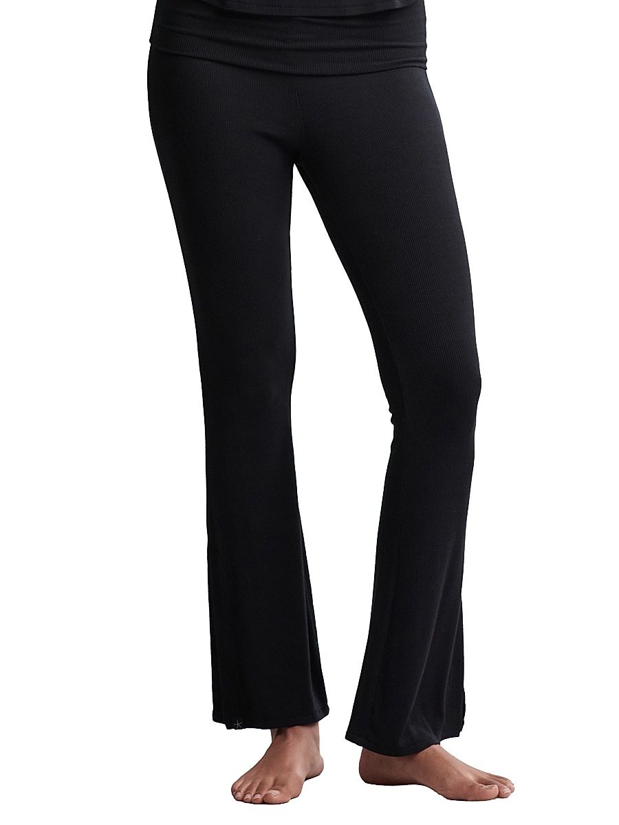 Women's Ultra Soft Rib Fold-Over Pants - Black - Size XS