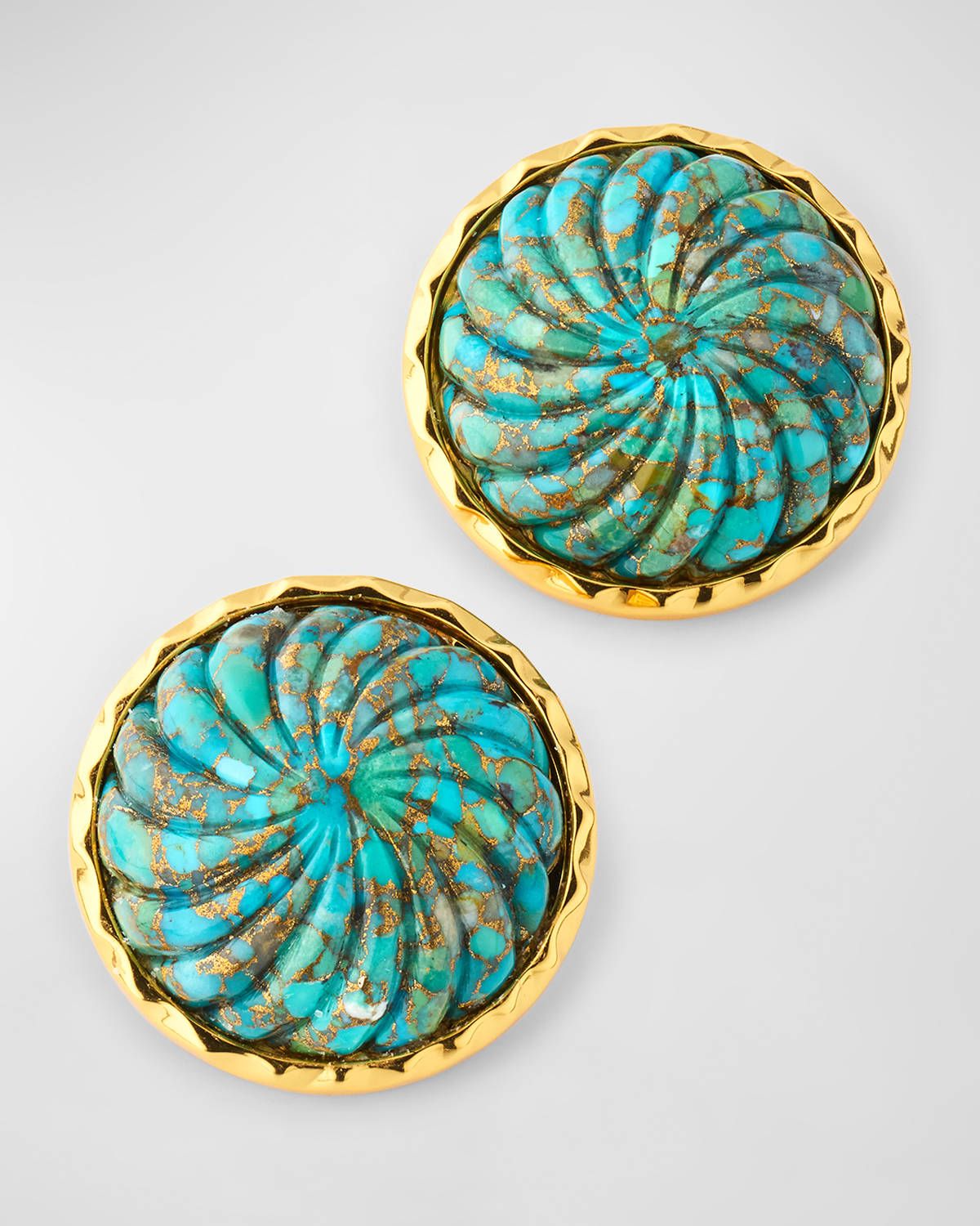 Carved Turquoise Clip Earrings