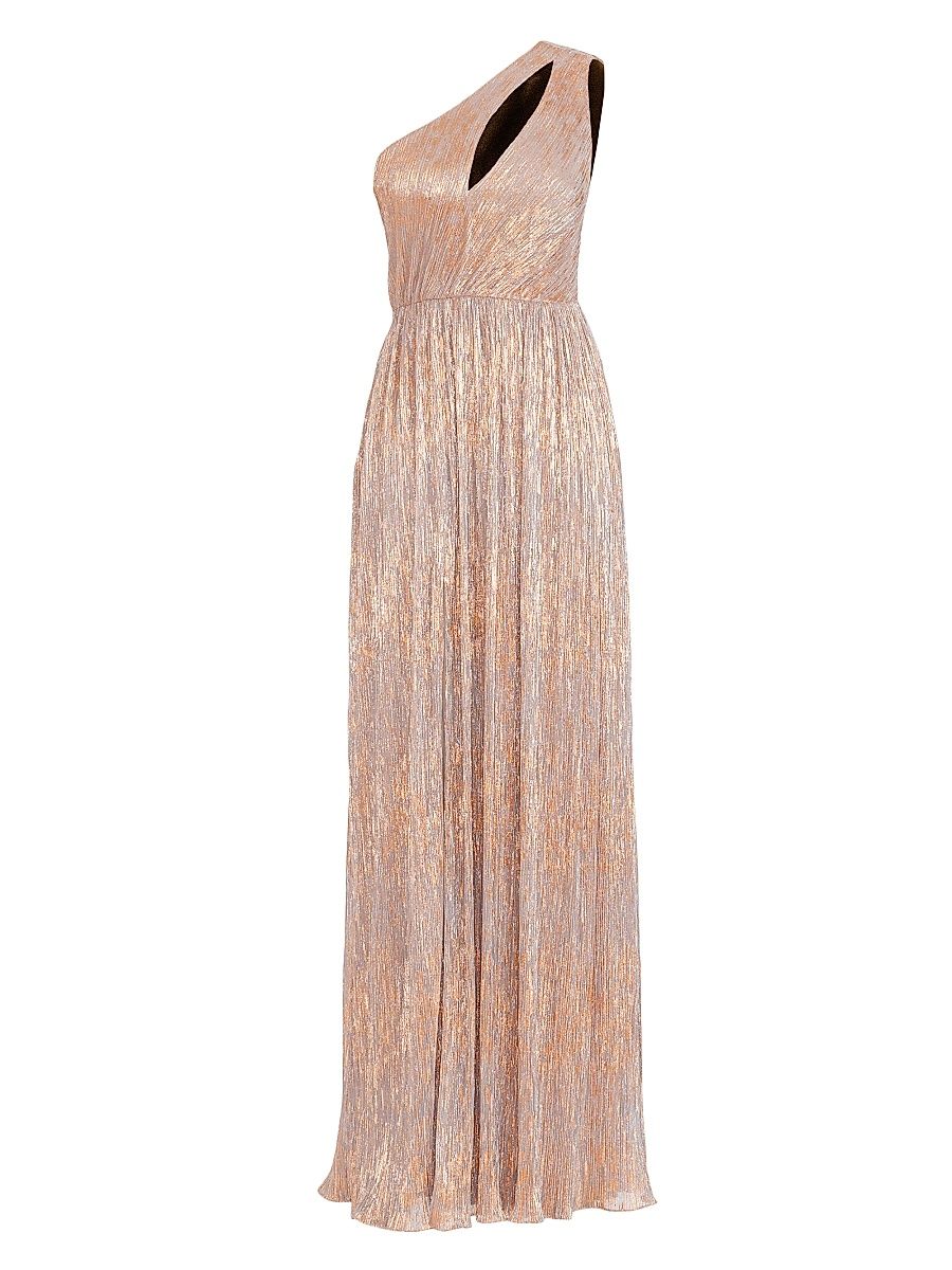 Women's Kienna Metallic One-Shoulder Gown - Beige Bronze - Size Medium