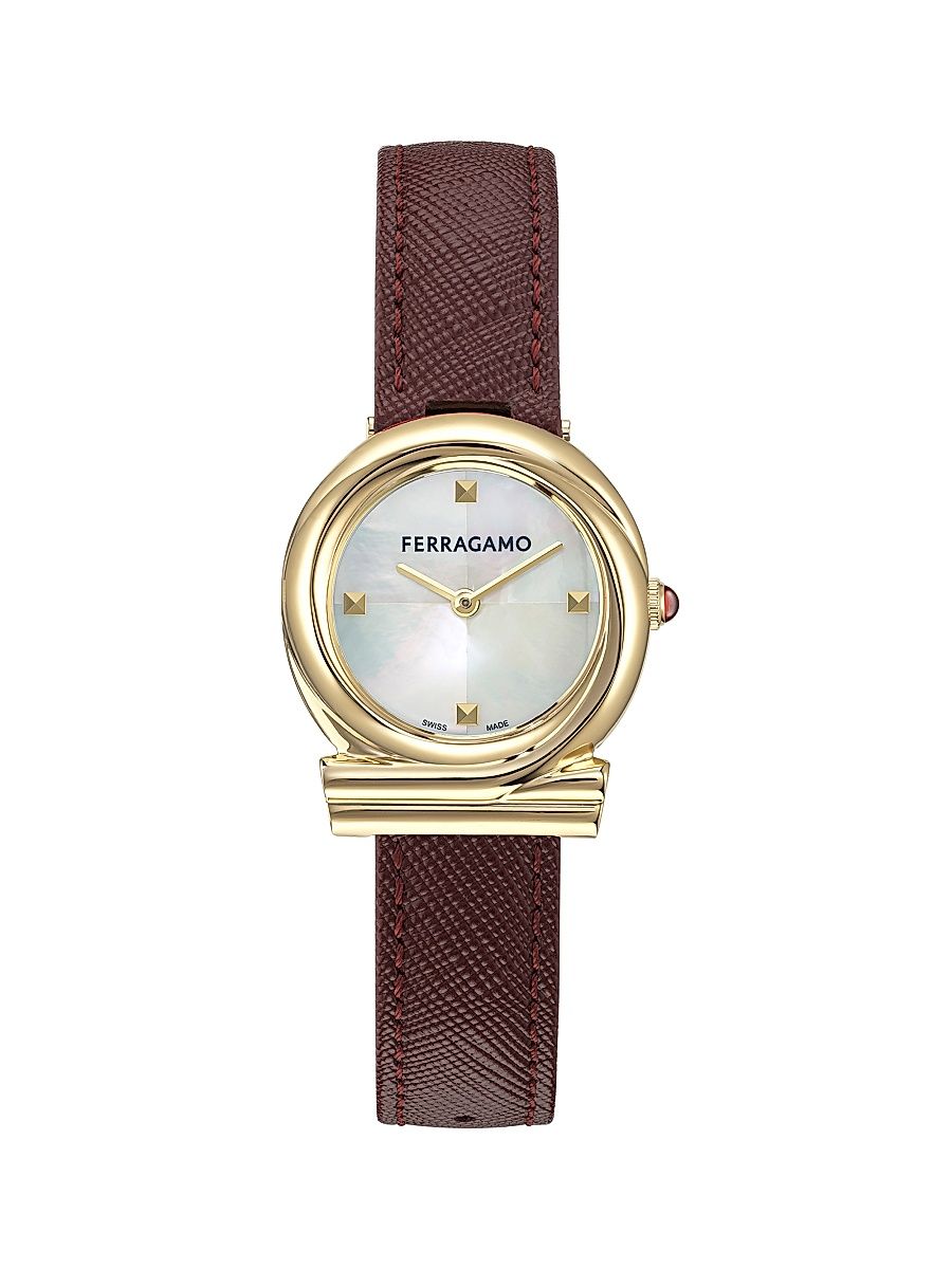 Women's Gancini Twisted Goldtone Stainless Steel & Leather Strap Watch/28MM - Yellow Gold