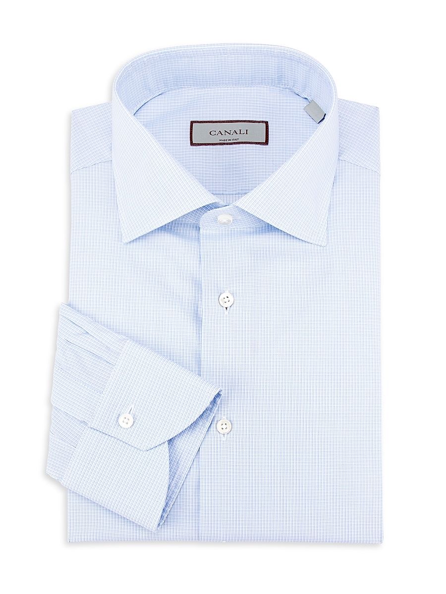 Men's Micro Check Dress Shirt - Light Blue - Size 17.5