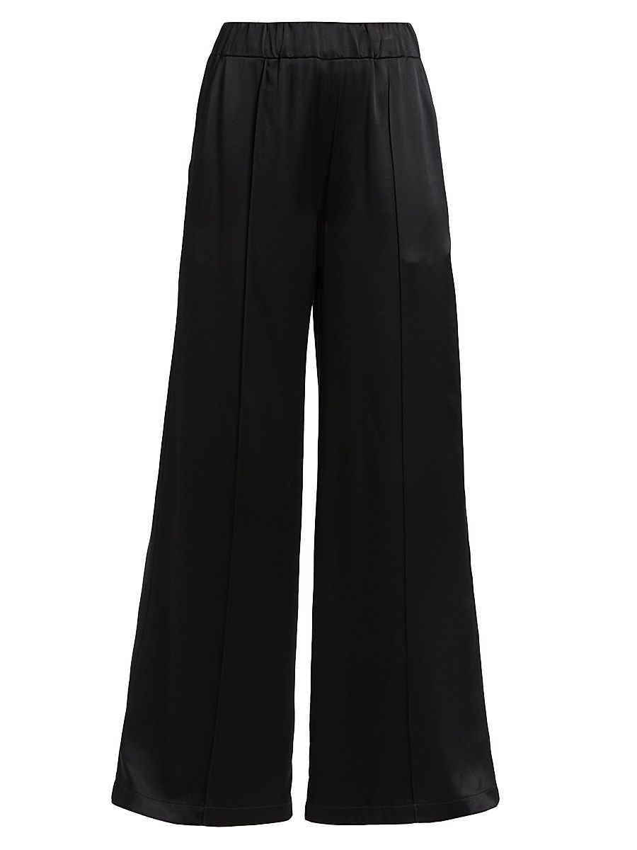 Women's Silk Wide-Leg Pants - Black - Size Large