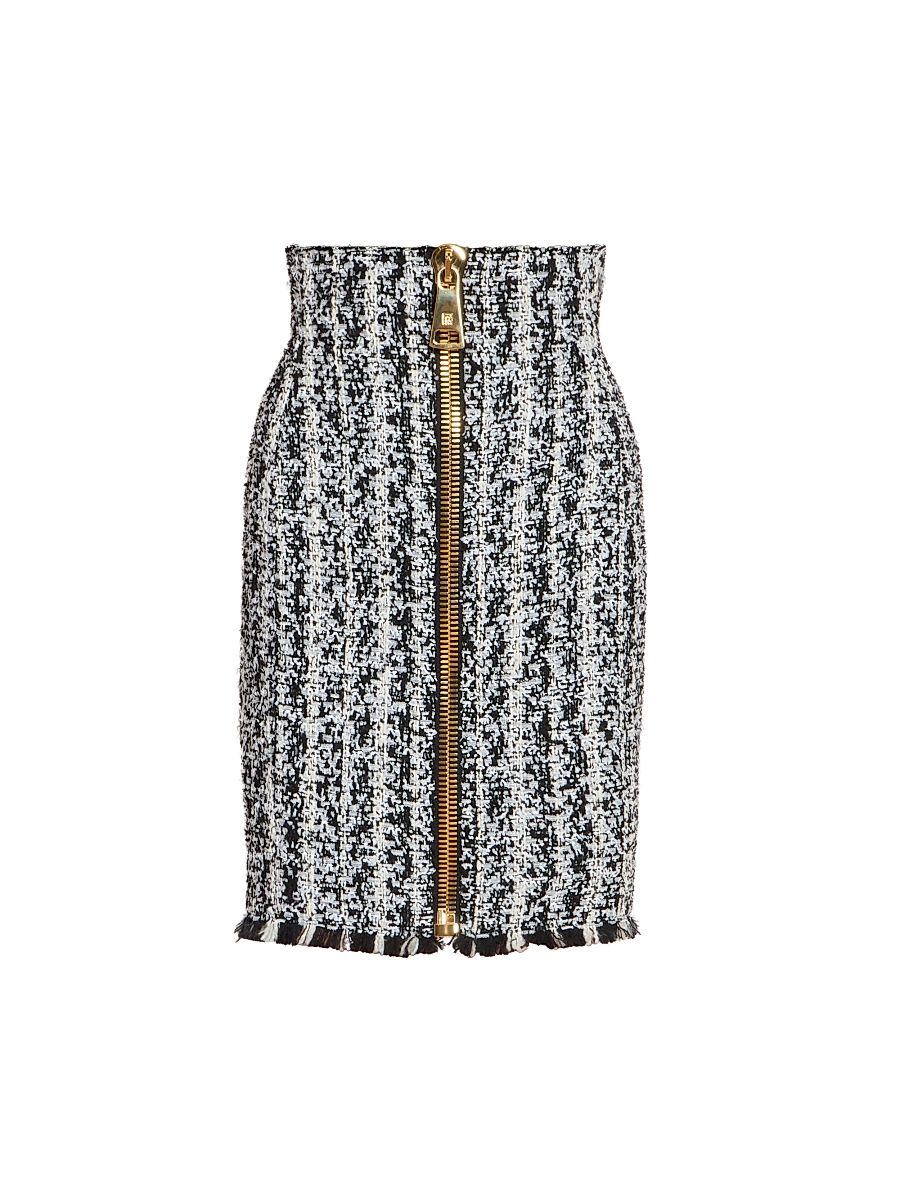 Balmain Women's Tweed Zip Pencil Skirt - Noir Blanc - Size 10