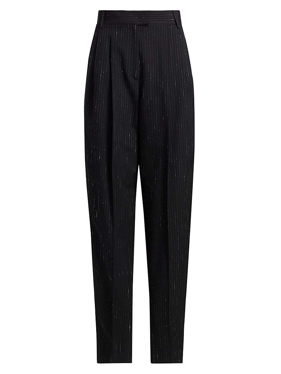 Women's Dru Pinstriped Virgin Wool-Blend Tapered Pants - Black White - Size 8