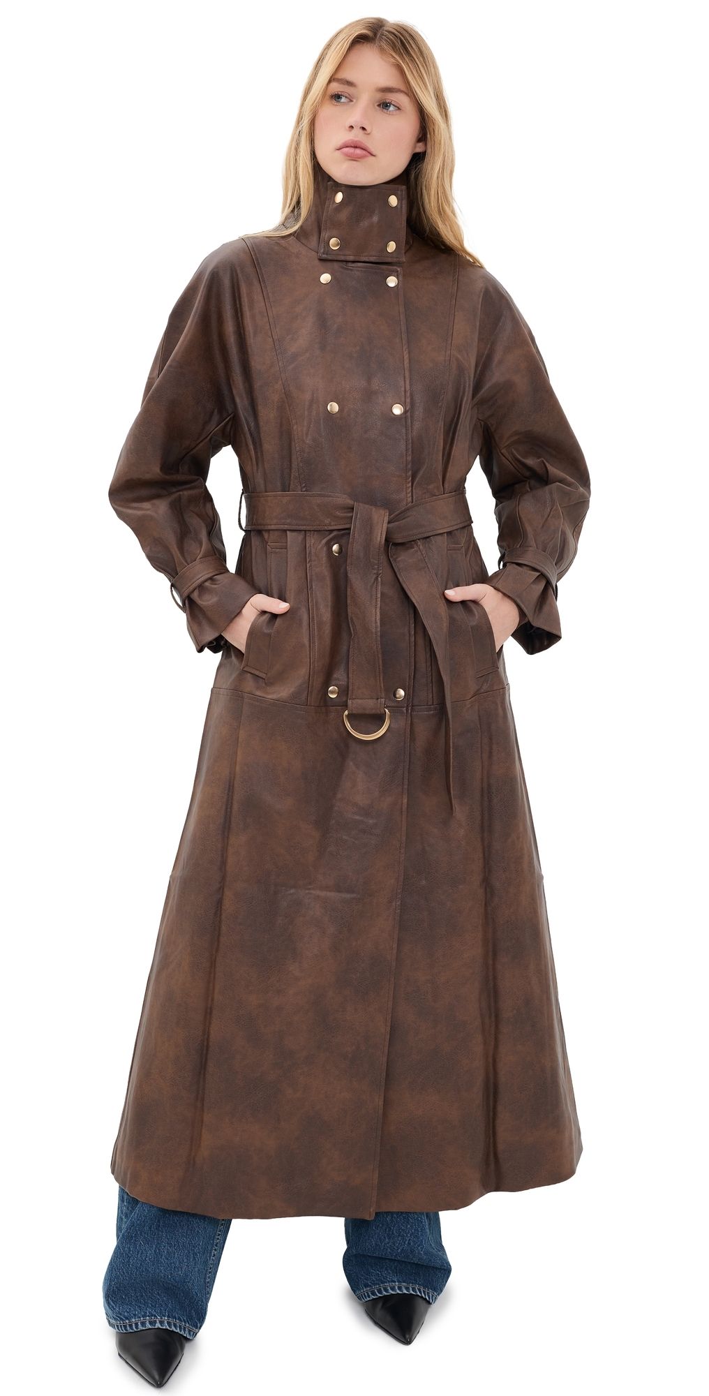 BARDOT Milana Faux Leather Trench Coat Dark Choco 8