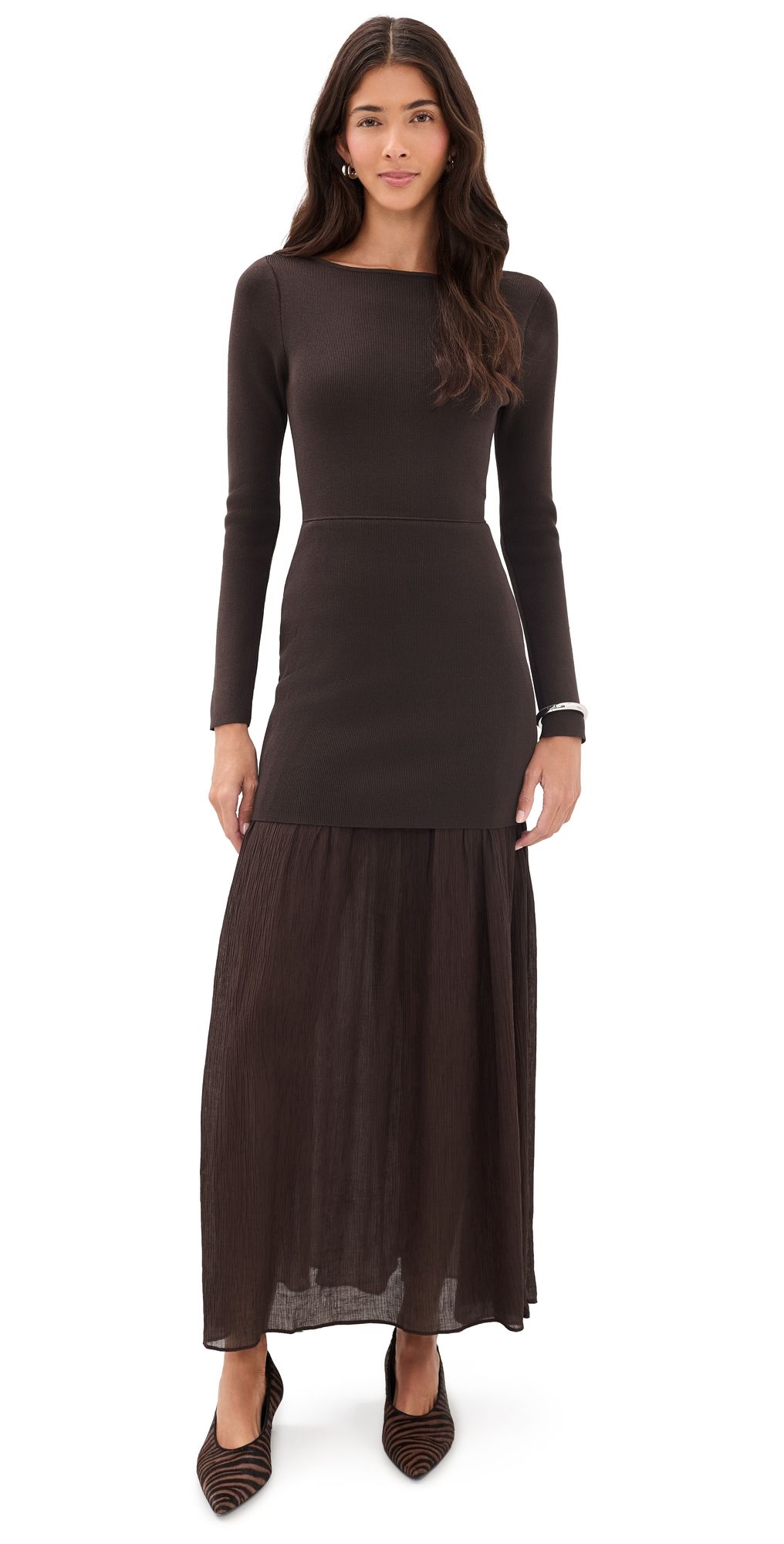 Line & Dot Gemma Mix Media Dress Dark Brown M