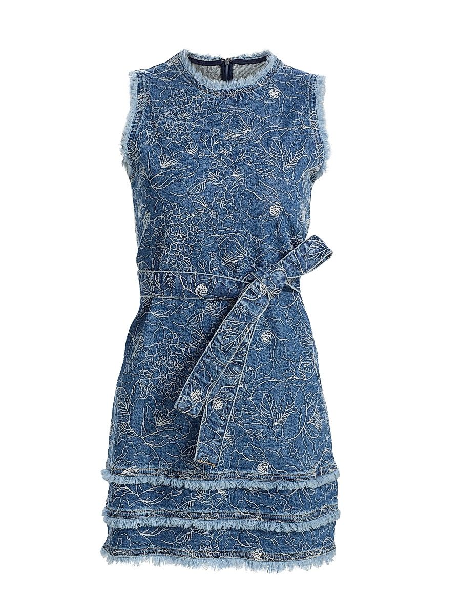 Women's Mindie Garden Doodle Denim Minidress - Salt Breeze White - Size 14