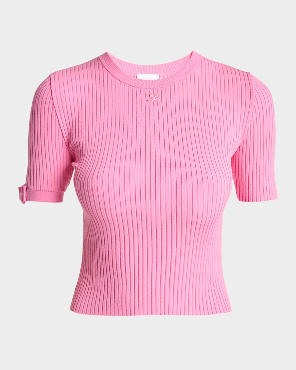 Buckle Short-Sleeve Rib Knit Top