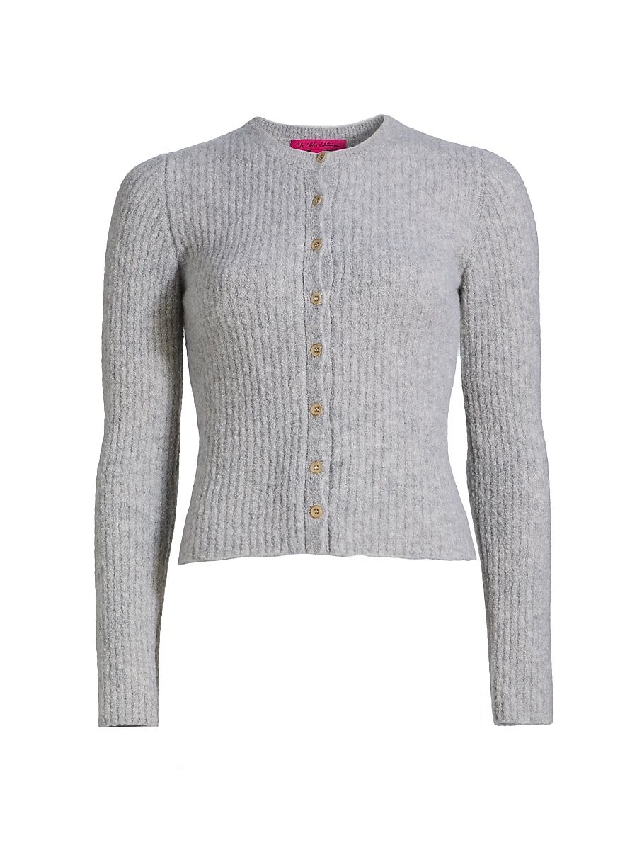 Women's Rib-Knit Cashmere-Silk Cardigan - Heather Grey - Size Large