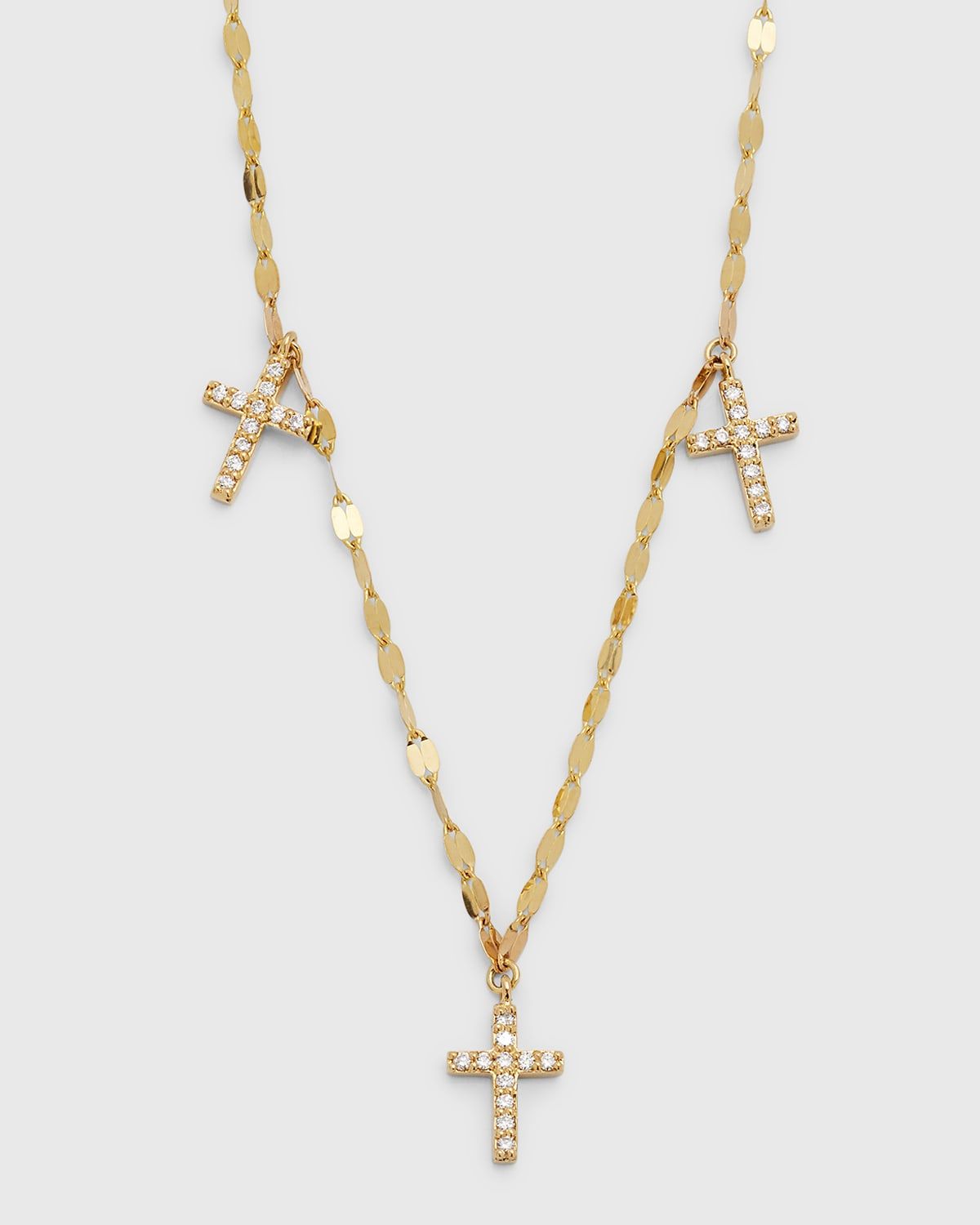 14K Yellow Gold Flawless Triple Mini Cross Charm Necklace