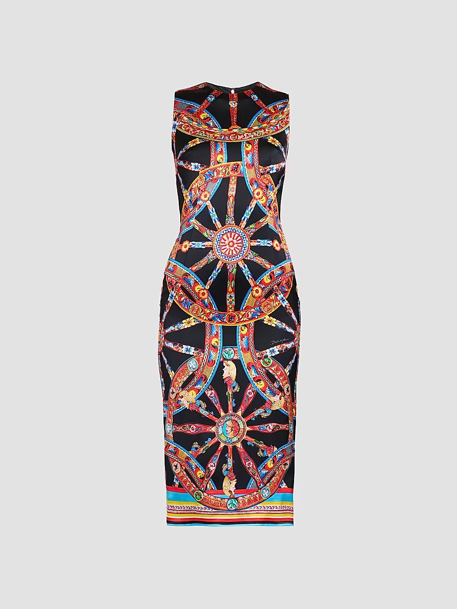 Women's Satin Printed Sheath Midi Dress - Ricamati - Size 14