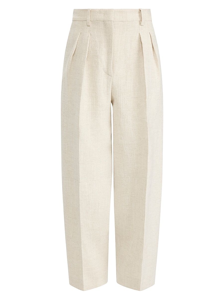 Women's Dash Pleated Linen-Blend Pants - Mortar Melange - Size 12
