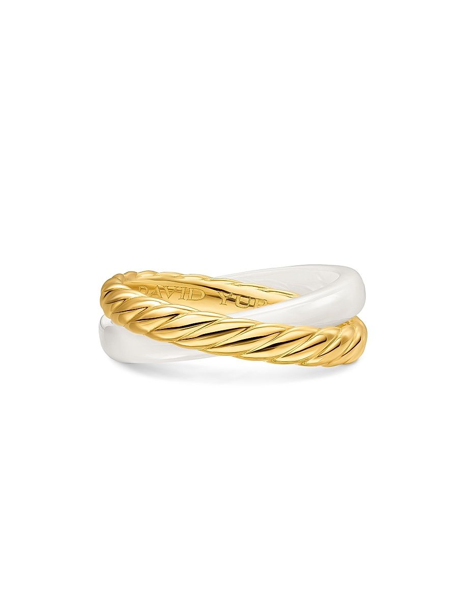 Women's Crossover Two Row Rotating Ring in 18K Yellow Gold - Ceramic White - Size 7