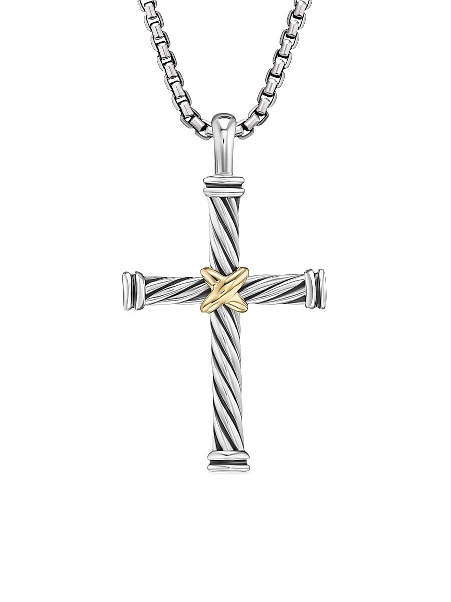 Men's Cable Cross Pendant in Sterling Silver with 18K Yellow Gold, 35MM - Silver Gold