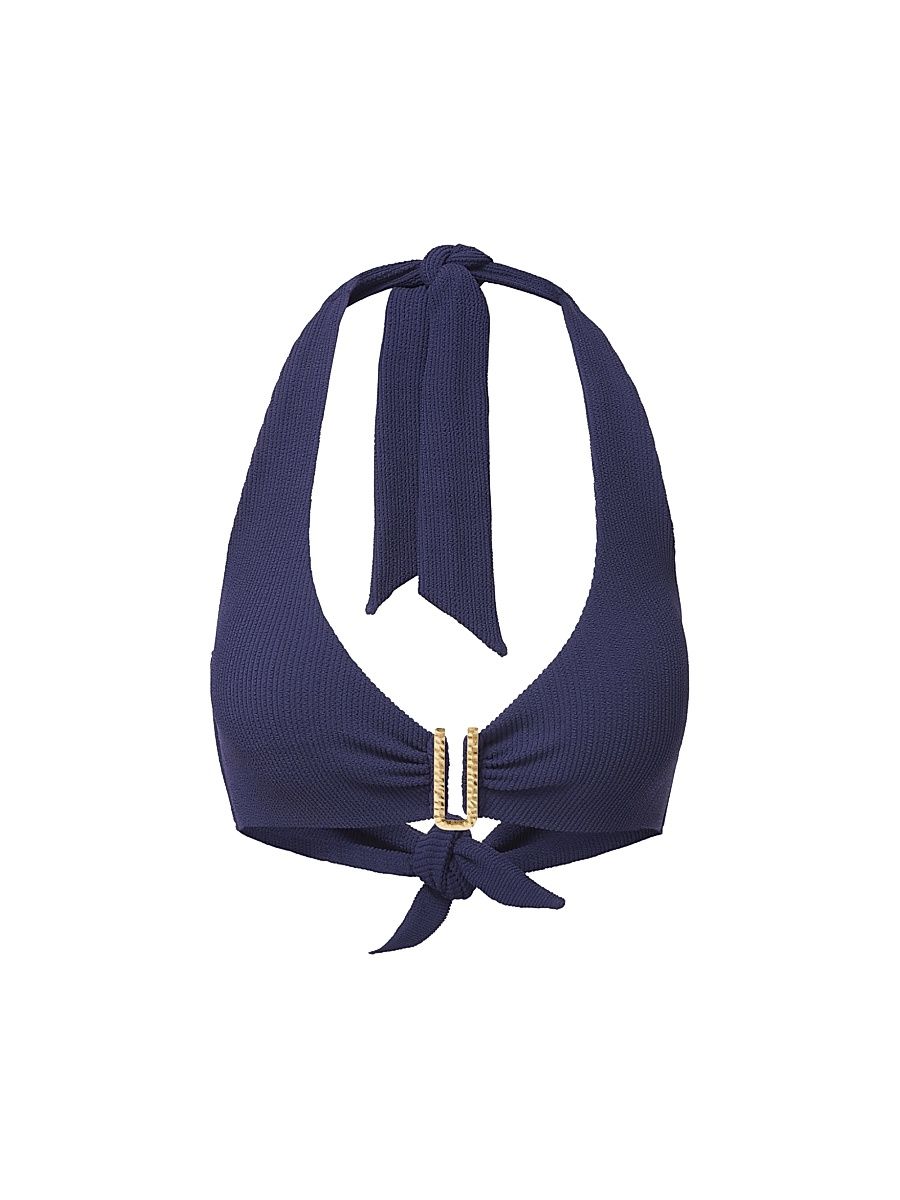 Women's Melissa Textured Hardware Bikini Top - Navy Texture - Size Medium