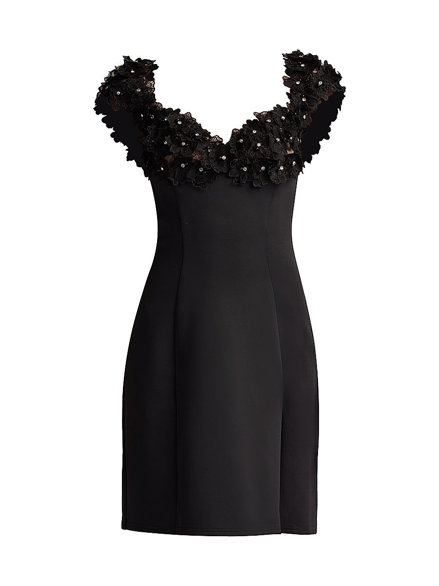 Women's Floral-Appliquéd Minidress - Black - Size 10