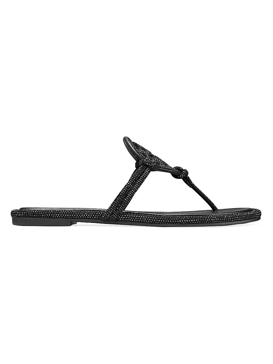 Women's Pavé Cord Miller Leather Sandals - Perfect Black - Size 8
