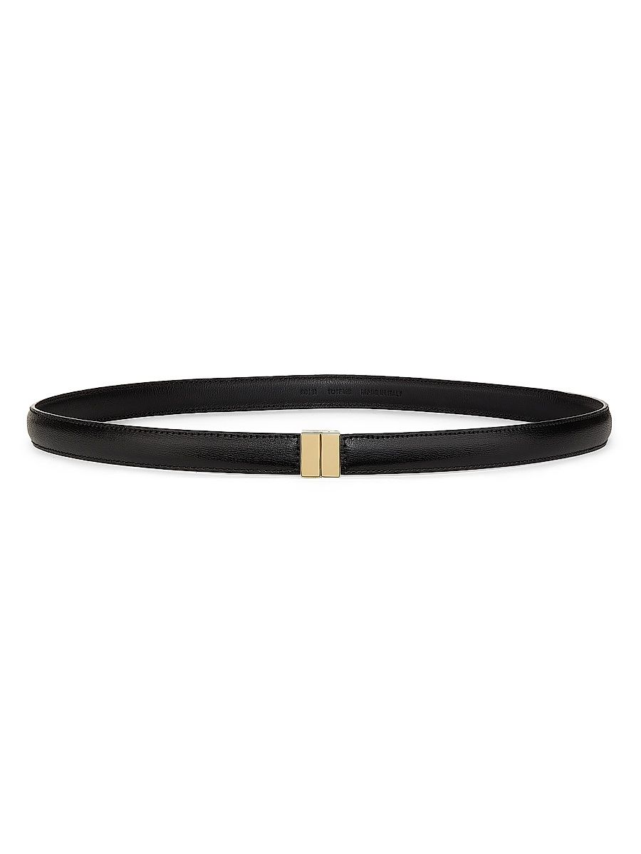 Women's Slide-Clasp Leather Belt - Black - Size Medium