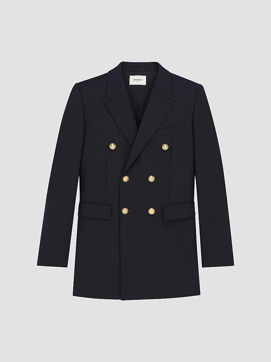 Saint Laurent Women's Double-Breasted Jacket in Wool Gabardine - Marine Fonce - Size 2