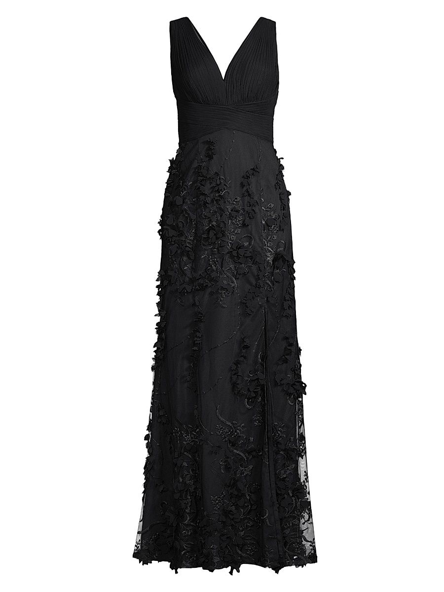 Aidan Mattox Women's Flower Appliqué Mermaid Gown - Black - Size 6