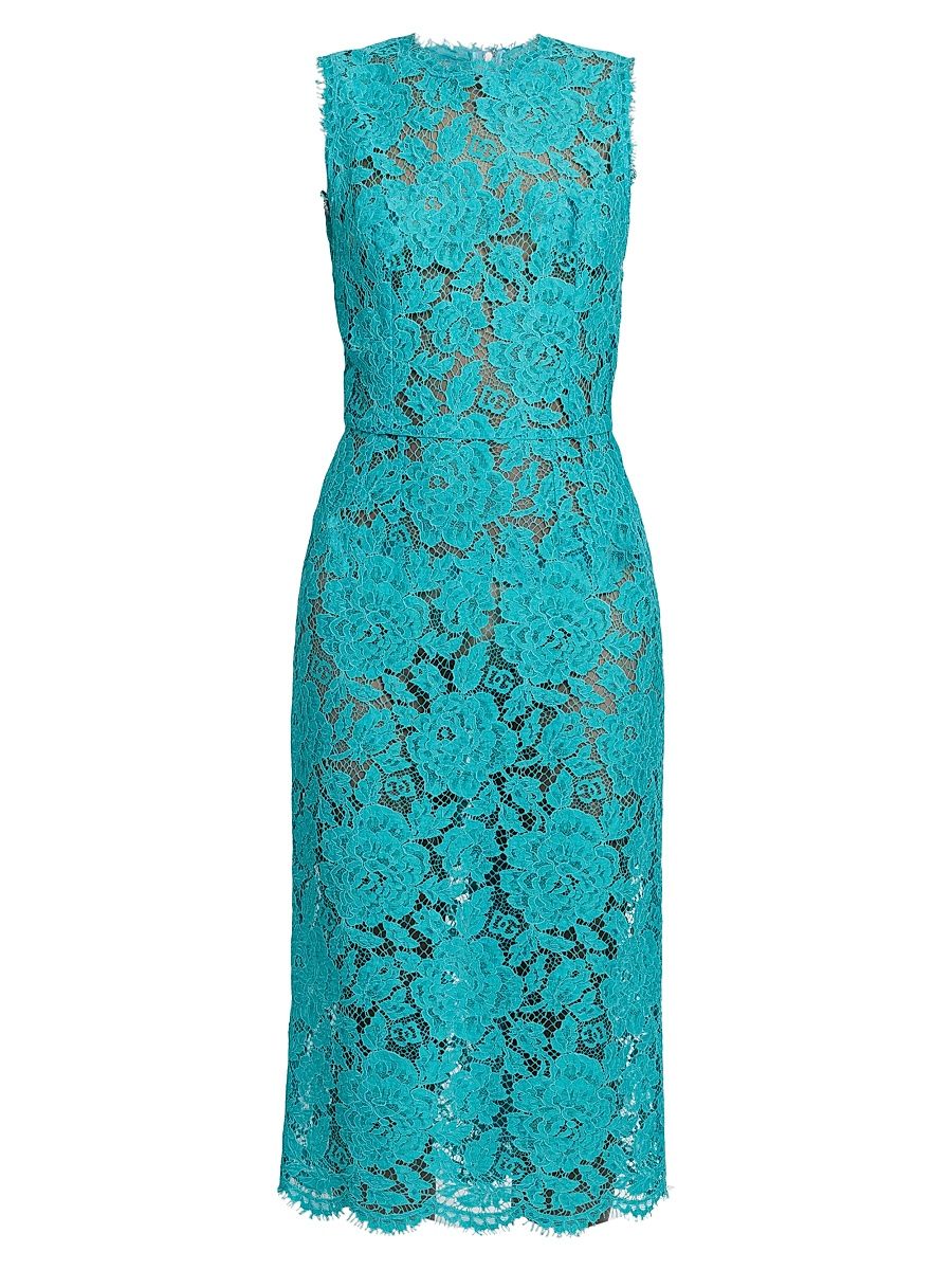 Women's Floral Lace Sheath Midi-Dress - Turchese - Size 0