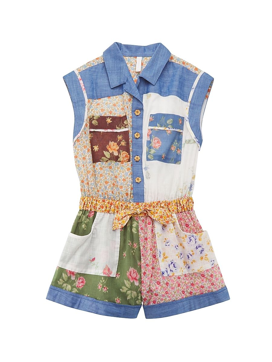 Little Girl's & Girl's Patchwork Printed Romper - Spliced - Size 12