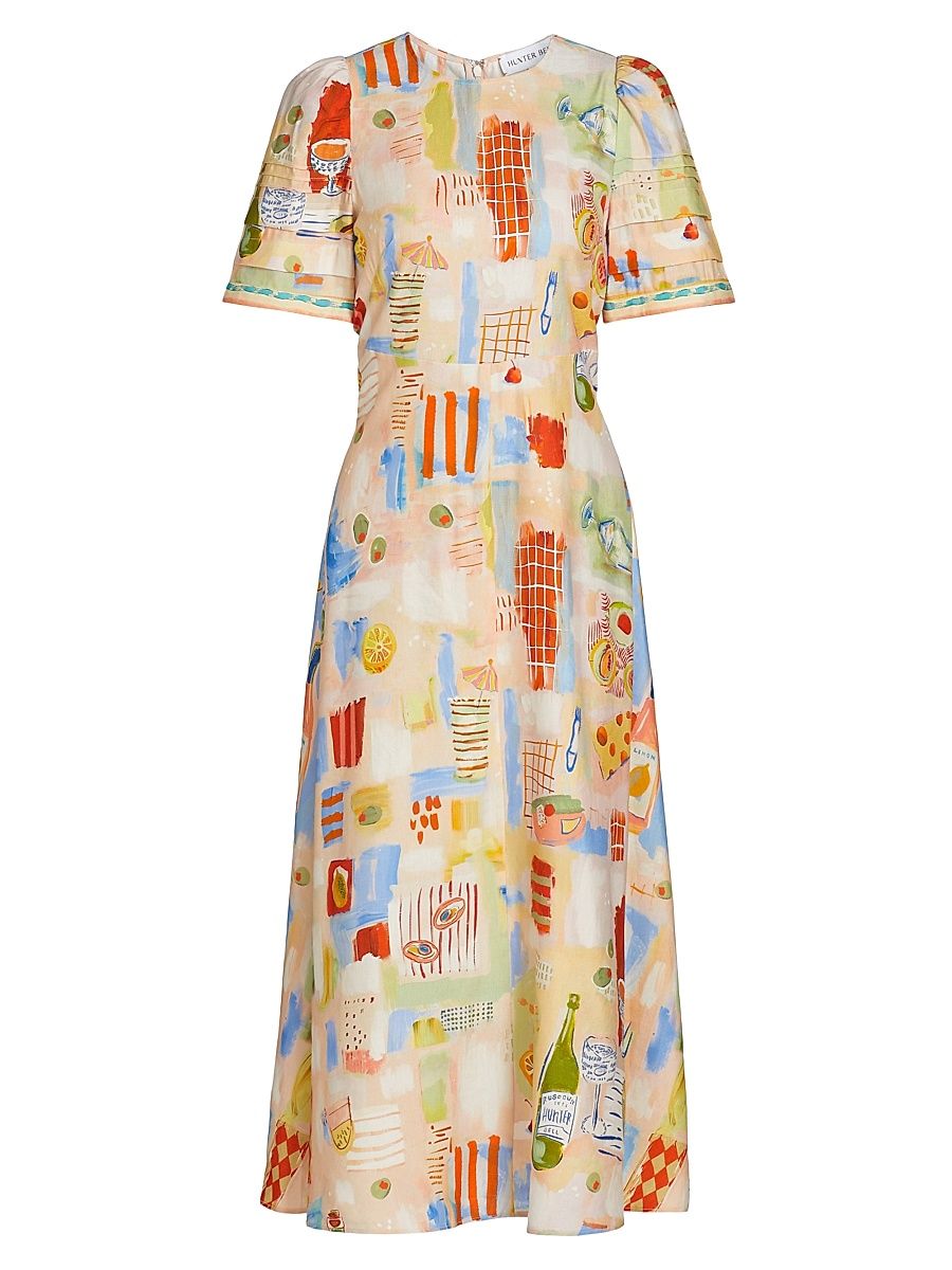 Women's Casey Printed Linen-Blend Midi-Dress - Happy Hour - Size 8