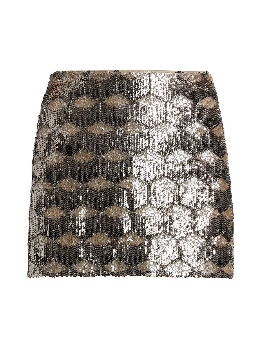 Women's Leroy Embellished Miniskirt - Silver Clear Sequins - Size 16