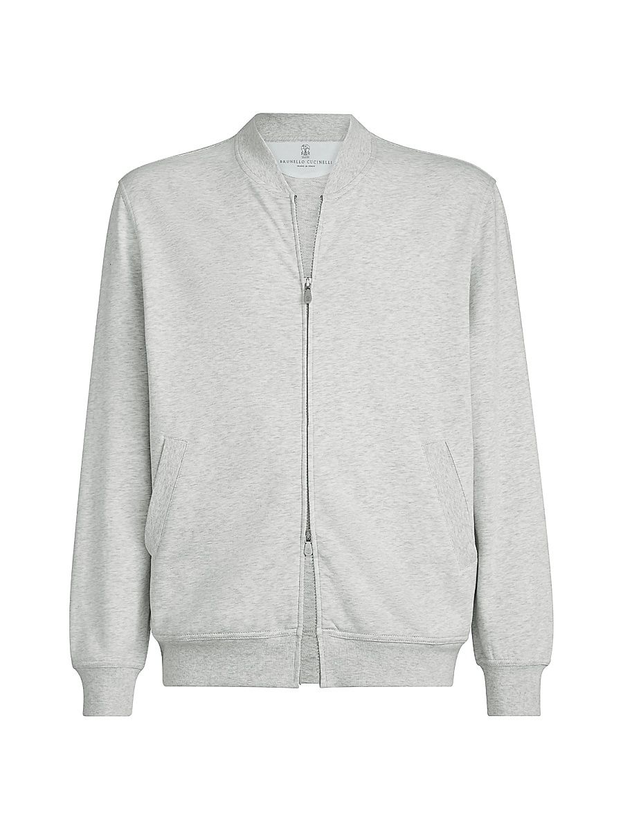 Men's Techno Cotton French Terry Sweatshirt with Zipper - Pearl Grey - Size XXXL