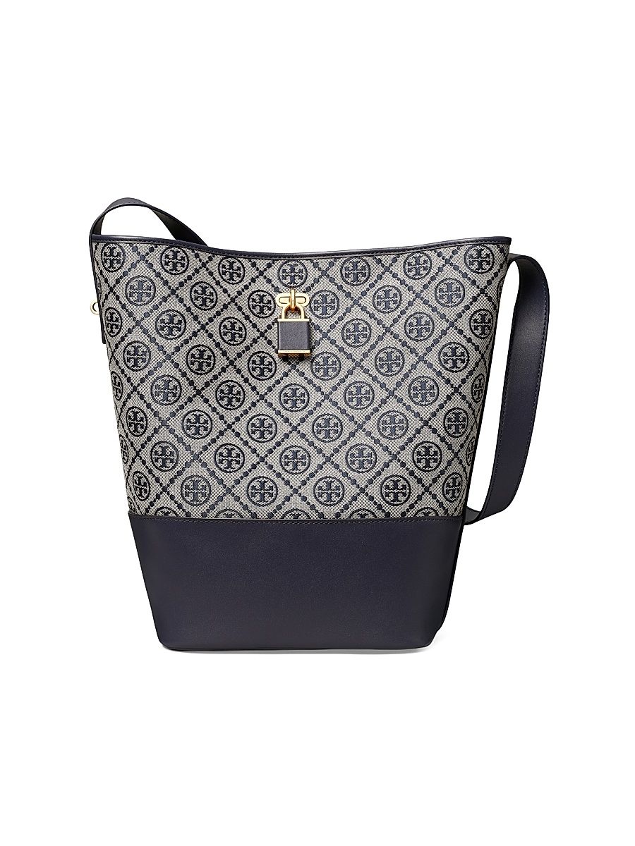 Women's Lock T Monogram Slim Bucket Bag - Tory Navy