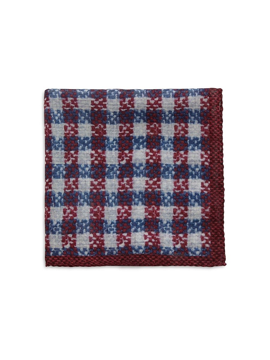 Men's Plaid Silk Pocket Square - Red
