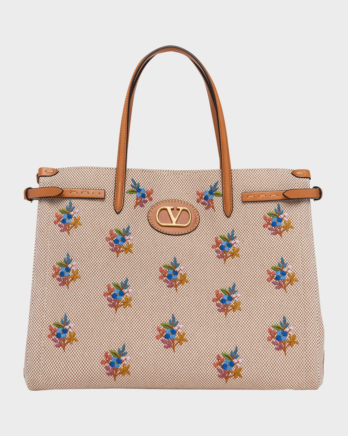 Floral-Embroidered Canvas Tote Bag