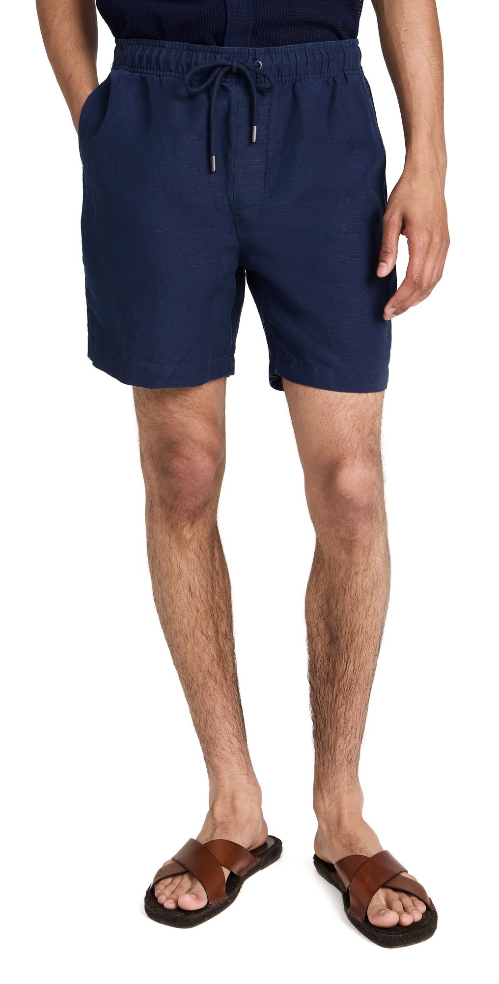 Onia Air Linen Pull-On Shorts 6 Deep Navy XL