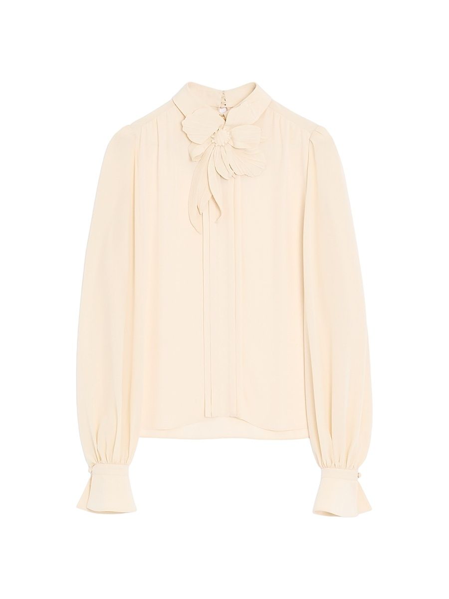 Women's Embroidered Crepe De Chine Top - Vanilla - Size 2