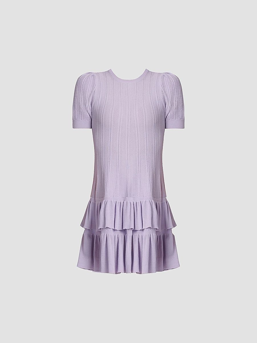 Shoshanna Women's Sloan Pointelle Knit Ruffle Minidress - Lilac - Size XL