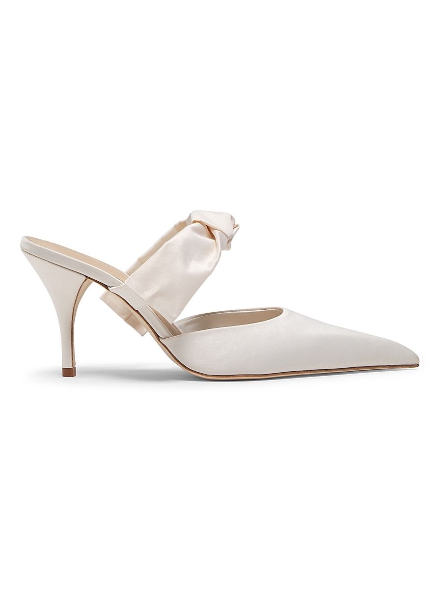 Women's Bow-Detailed 85MM Satin Mules - Ivory - Size 12
