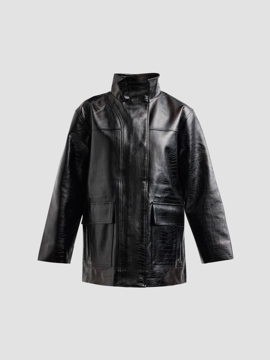 Apparis Women's Edie Croc-Embossed Faux Leather Parka - Noir - Size XL