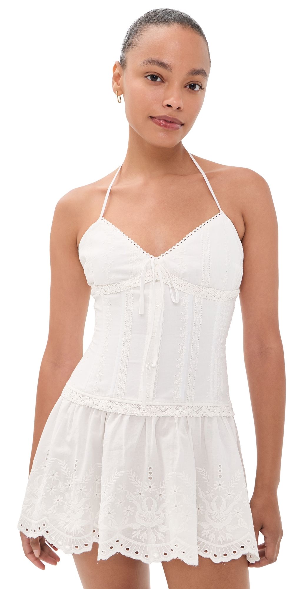GUIZIO Marini Eyelet Mini Dress White XS