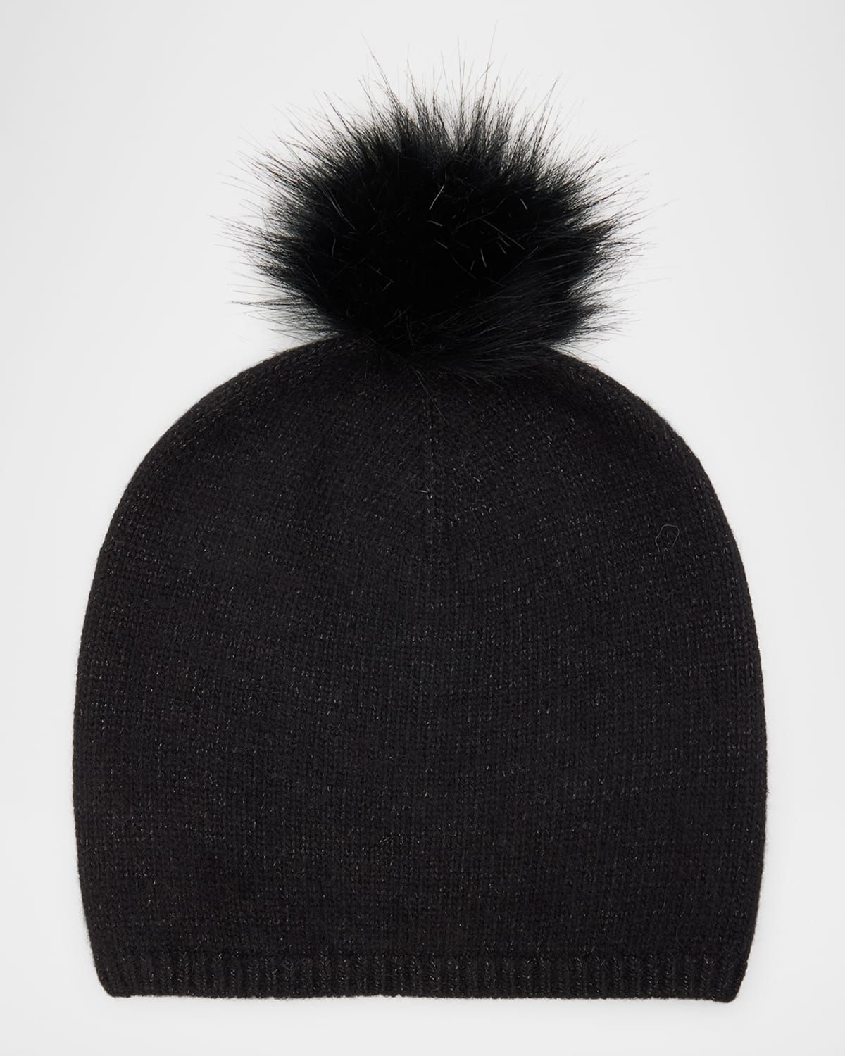 Cashmere & Lurex Slouchy Beanie with Faux Fur Pom Pom