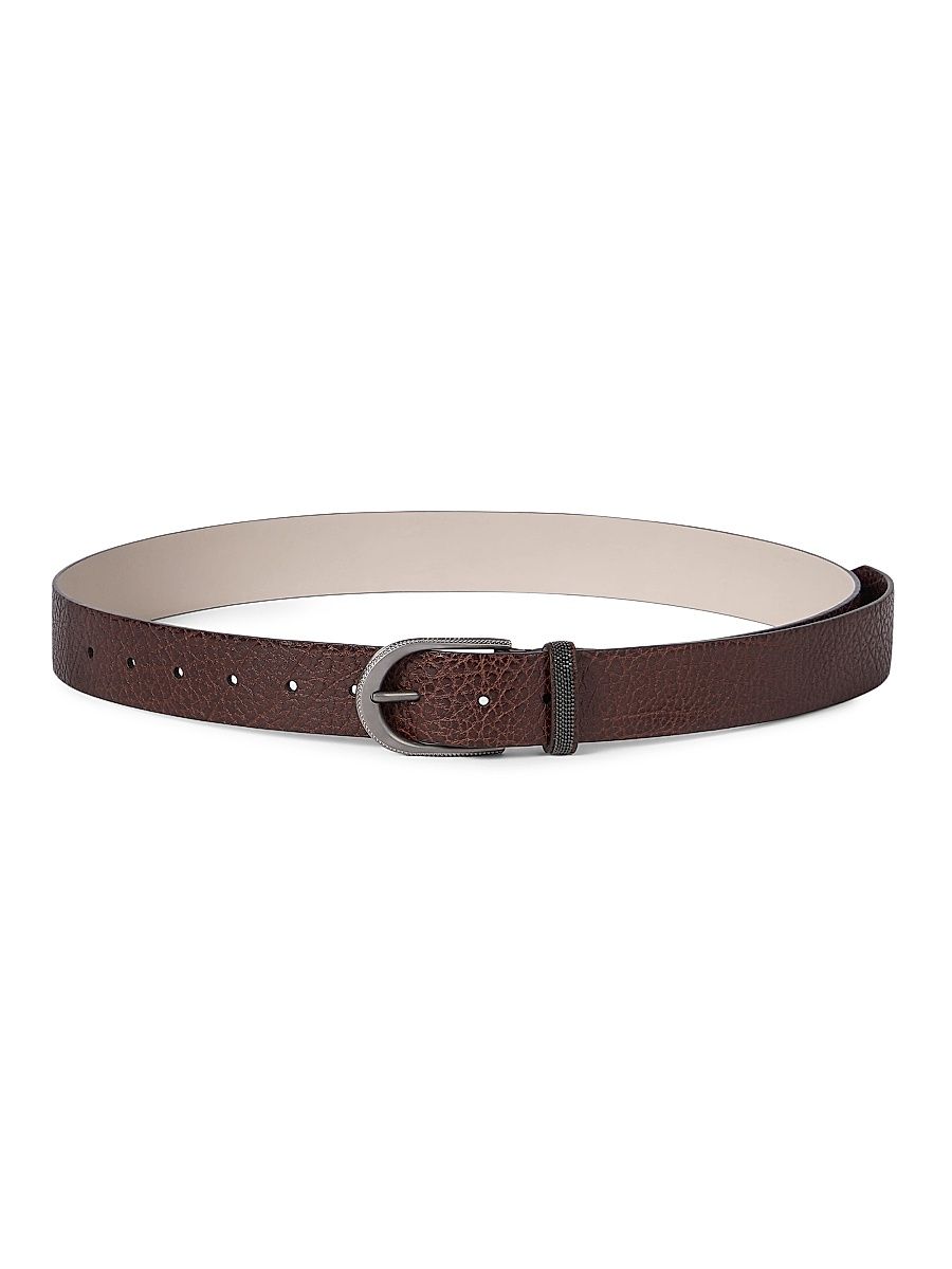 Women's Glossy Hammered Calfskin Belt with Monili - Brown - Size XXS
